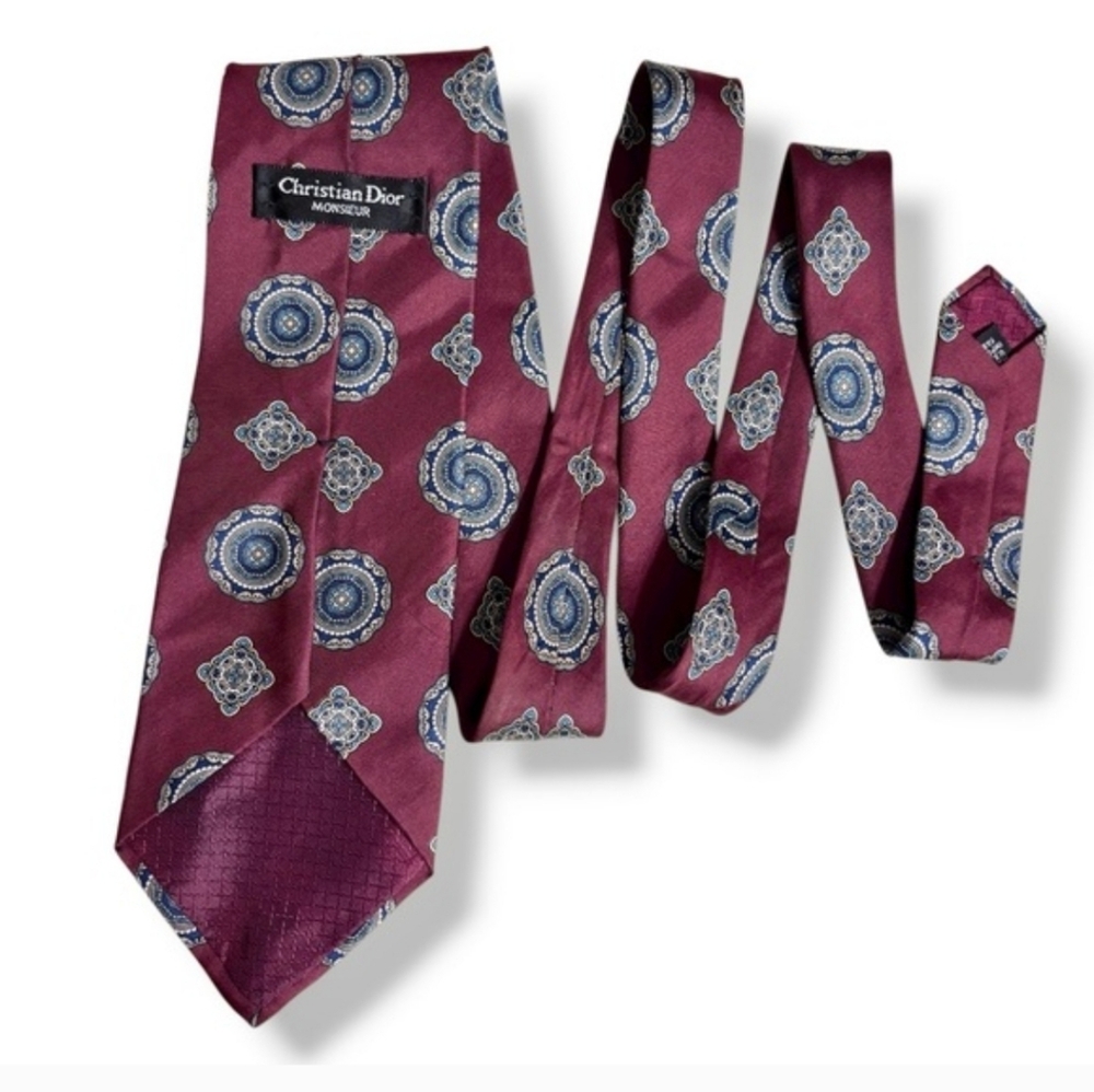 Dior Burgundy and Blue Patterned Tie - Picture 3 of 5